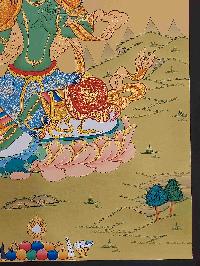 [karma Gadri Art Style], Buddhist Handmade Thangka Of Green Tara, [hand Painted], Real Gold