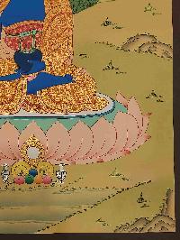 [karma Gadri Art Style], Buddhist Handmade Thangka Of Medicine Buddha, [hand Painted], Real Gold