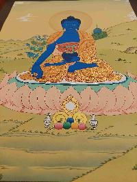 [karma Gadri Art Style], Buddhist Handmade Thangka Of Medicine Buddha, [hand Painted], Real Gold