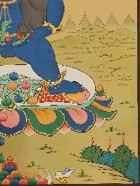 [karma Gadri Art Style], Buddhist Handmade Thangka Of Black Jambhala, [hand Painted], Real Gold