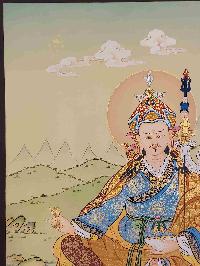 [karma Gadri Art Style], Buddhist Handmade Thangka Of Padmasambhava, [hand Painted], Real Gold