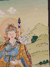 [karma Gadri Art Style], Buddhist Handmade Thangka Of Padmasambhava, [hand Painted], Real Gold