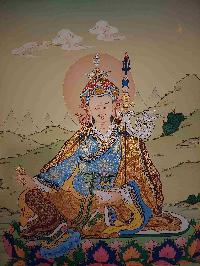 [karma Gadri Art Style], Buddhist Handmade Thangka Of Padmasambhava, [hand Painted], Real Gold