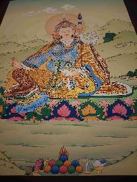 [karma Gadri Art Style], Buddhist Handmade Thangka Of Padmasambhava, [hand Painted], Real Gold