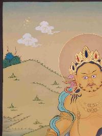 [karma Gadri Art Style], Buddhist Handmade Thangka Of Yellow Jambhala, [hand Painted], Real Gold