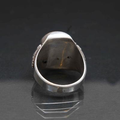 Designer Silver Jewellery With Tibetan Amber Silver Dot In Middle With Design ( Us Size 8)