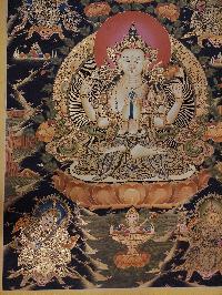 Buddhist Handmade Thangka Of Chenrezig, [real Gold, Hand Painted], Real Gold