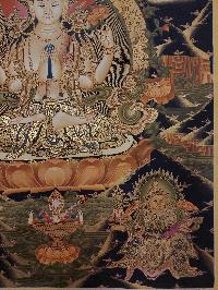 Buddhist Handmade Thangka Of Chenrezig, [real Gold, Hand Painted], Real Gold