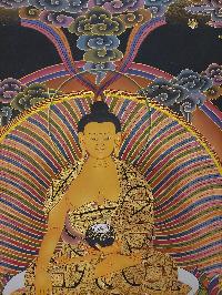 Buddhist Handmade Thangka Of Shakyamuni Buddha, [hand Painted], Real Gold