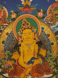 Buddhist Handmade Thangka Of Pancha [five] Jambhala: Namtose, [hand Painted], Real Gold