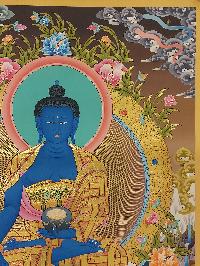 Buddhist Handmade Thangka Of Medicine Buddha, [real Gold Hand Painted], Real Gold