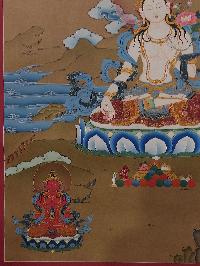 Buddhist [karma Gadri Art], Handmade Thangka Of White Tara, [hand Painted], Real Gold, [karma Gadri Art] Supported By Aparimita And Namgyalma