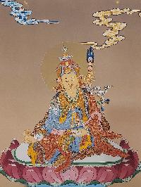 Buddhist [karma Gadri Art], Handmade Thangka Of Padmasambhava, [hand Painted], Real Gold, [karma Gadri Art]