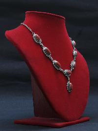 Designer Silver Necklace Of Eight Red Stone Big Border Design (red Coral).