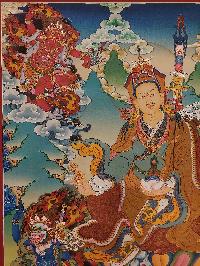 Buddhist Handmade Thangka Of Padmasambhava, Guru Rimpuche, [real Gold, Hand Painted]