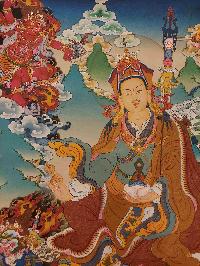 Buddhist Handmade Thangka Of Padmasambhava, Guru Rimpuche, [real Gold, Hand Painted]