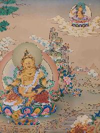 Buddhist [karma Gadri Art], Handmade Thangka Of Yellow Jambhala, [real Gold, Hand Painted]