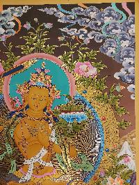 Buddhist Handmade Thangka Of Manjushri, Manjushree, [real Gold, Hand Painted]