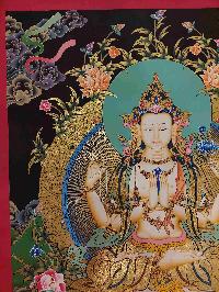 Buddhist Handmade Thangka Of Chenrezig, Avalokitesvara, [real Gold, Hand Painted]