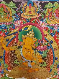 Buddhist Handmade Thangka Of Manjushri, Manjushree [real Gold, Hand Painted]