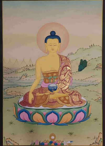 [karma Gadri Art], Handmade Thangka Of Shakyamuni Buddha [real Gold, Hand Painted]