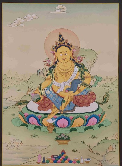 [karma Gadri Art], Handmade Thangka Of Jambhala [real Gold, Hand Painted]