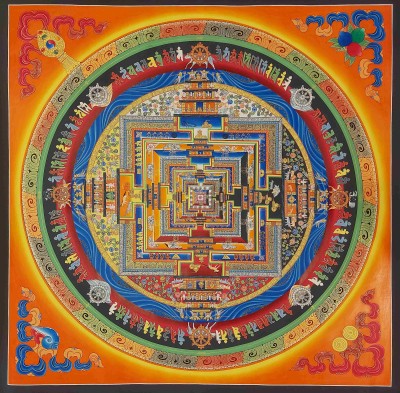 Buddhist Handmade Thangka Of Kalachakra Mandala [real Gold, Hand Painted]