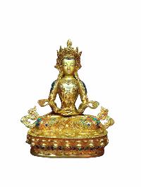 Buddhist Handmade Statue Of Aparimita [full Gold Plated, Stone Setting, Face Painted], Amitayus, Chepame