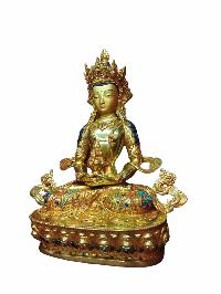 Buddhist Handmade Statue Of Aparimita [full Gold Plated, Stone Setting, Face Painted], Amitayus, Chepame