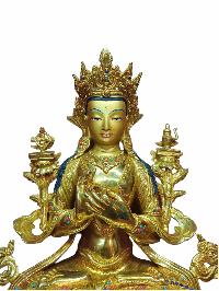 Buddhist Handmade Statue Of Maitreya Buddha [full Gold Plated, Stone Setting, Face Painted]