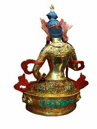 Buddhist Handmade Statue Of Vajrasattva [full Gold Plated, Stone Setting, Face Painted]