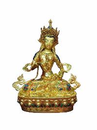 Buddhist Handmade Statue Of Vajrasattva [full Gold Plated, Stone Setting, Face Painted]