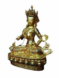 Buddhist Handmade Statue Of Vajrasattva [full Gold Plated, Stone Setting, Face Painted]