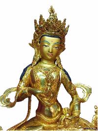 Buddhist Handmade Statue Of Vajrasattva [full Gold Plated, Stone Setting, Face Painted]