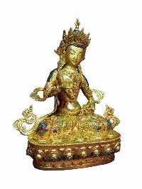 Buddhist Handmade Statue Of Vajrasattva [full Gold Plated, Stone Setting, Face Painted]