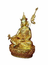 Buddhist Handmade Statue Of Padmasambhava, [full Gold Plated, Stone Setting, Face Painted]