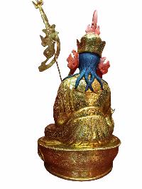 Buddhist Handmade Statue Of Padmasambhava, [full Gold Plated, Stone Setting, Face Painted]