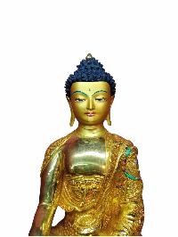 Buddhist Handmade Statue Of Shakyamuni Buddha, [full Fire Gold Plated, Stone Setting, Face Painted]