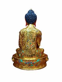 Buddhist Handmade Statue Of Shakyamuni Buddha, [full Fire Gold Plated, Stone Setting, Face Painted]