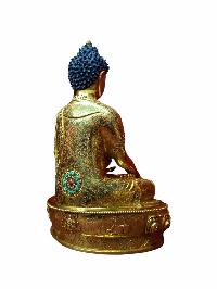 Buddhist Handmade Statue Of Shakyamuni Buddha, [full Fire Gold Plated, Stone Setting, Face Painted]