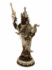 Buddhist Handmade Statue Of Standing [padmasambhava], [chocolate Oxidation] With Silver Plating