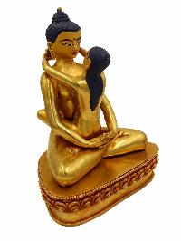 Buddhist Handmade Statue Of [samantabhadra], [full Fire Gold Plated], With Painted Face
