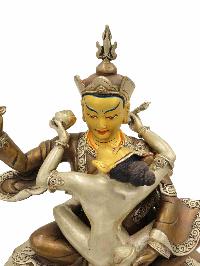 Buddhist Handmade Statue Of [padmasambhava], [chocolate Oxidation] With Silver Plating, With Painted Face