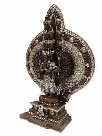 Buddhist Handmade Statue Of [sahasrabhuja Avalokitesvara], [chocolate Oxidation] With Silver Plating