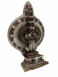 Buddhist Handmade Statue Of [sahasrabhuja Avalokitesvara], [chocolate Oxidation] With Silver Plating