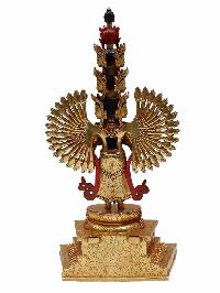 Buddhist Handmade Statue Of [sahasrabhuja Avalokitesvara], [full Fire Gold Plated], With Painted Face