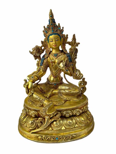 [master Quality], Buddhist Statue Of [green Tara], Full Gold Plated, Painted Face