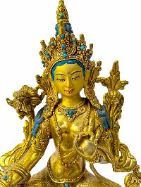 [master Quality], Buddhist Statue Of [green Tara], Full Gold Plated, Painted Face