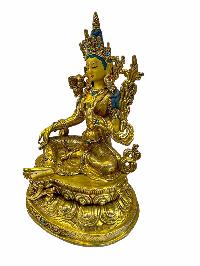 [master Quality], Buddhist Statue Of [green Tara], Full Gold Plated, Painted Face