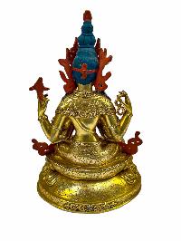 [master Quality], Buddhist Statue Of [chenrezig], Avalokiteshvara, Full Gold Plated, Painted Face